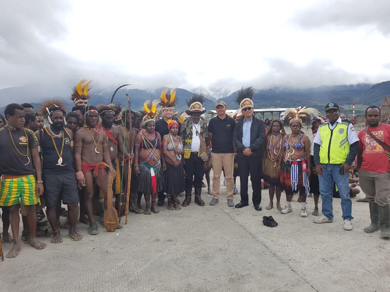 Welcome ceremony with Papuan community leaders on the airstrip